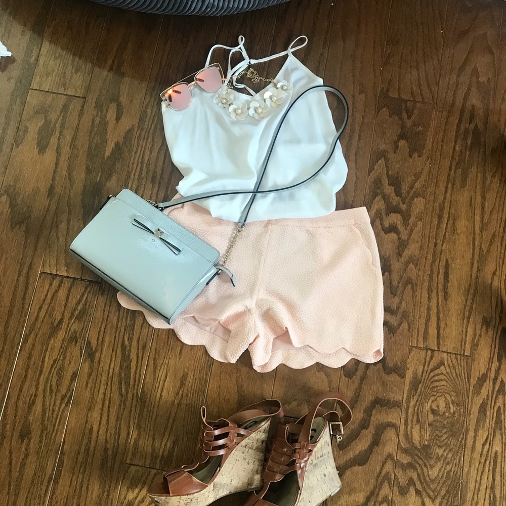 Scalloped pastel pink shorts